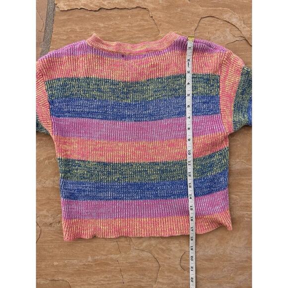 Mozhdeh Matin Multicolor Striped Short Sleeve sweater size S Y2K Look - Picture 5 of 6